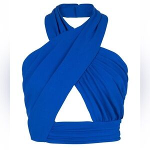 Balmain Halterneck Draped Jersey Cropped Top, Size 34